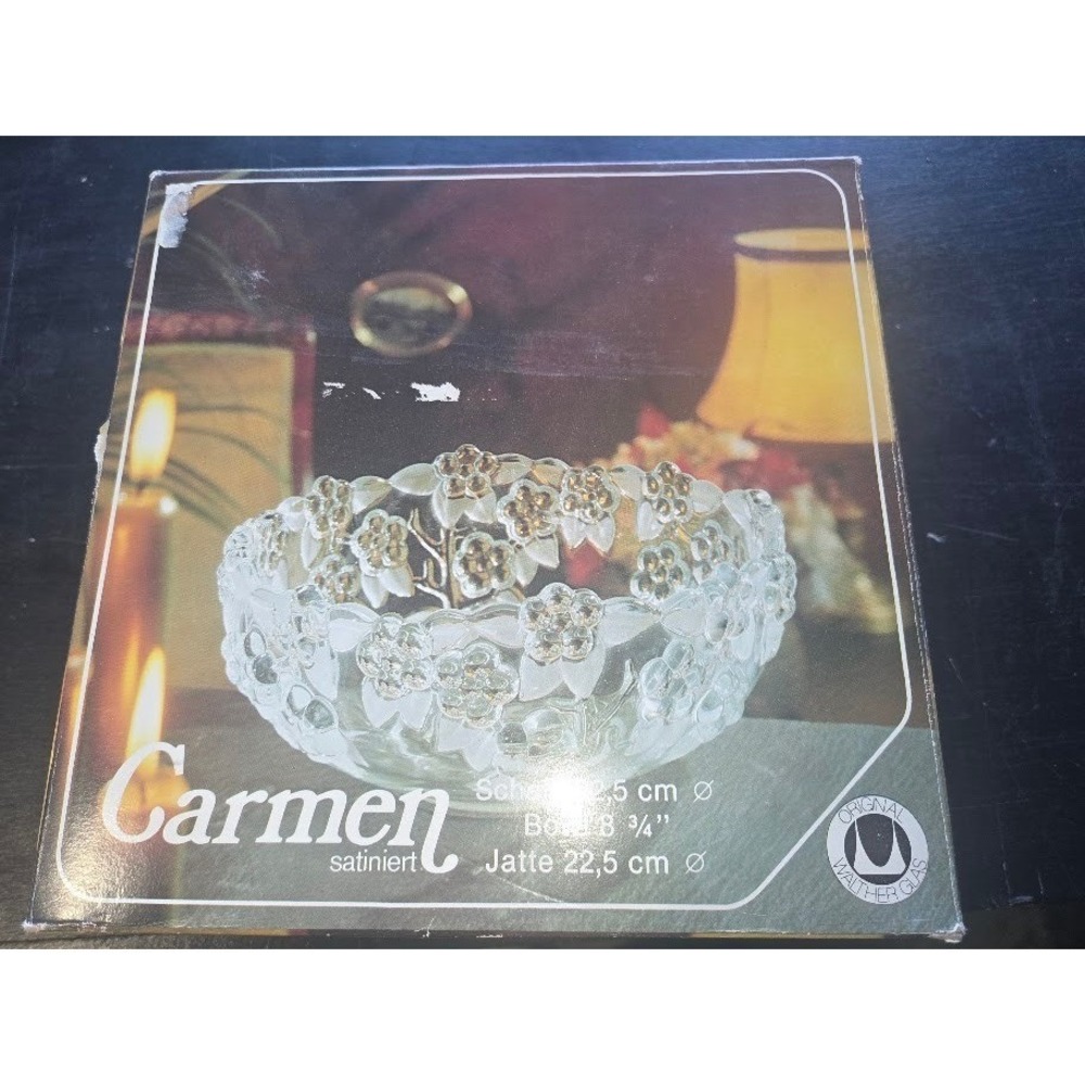 Walther Glas Carmen Satin Glass Floral Serving Bowl 8.75 Inch Frosted Clear‎